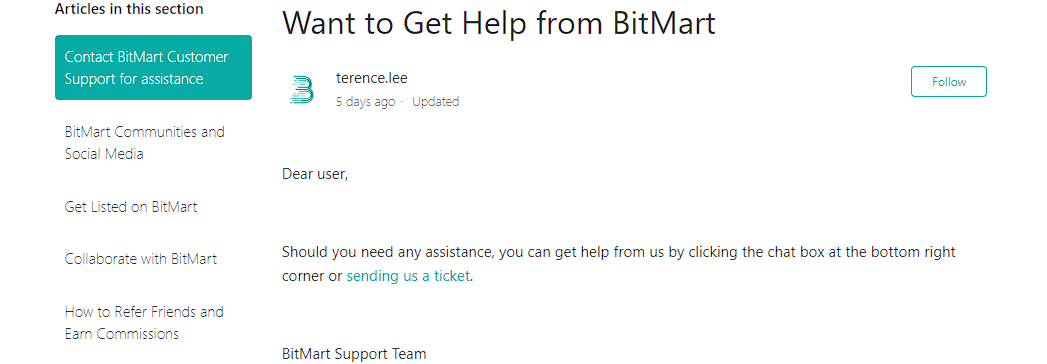 bitmart customer support
